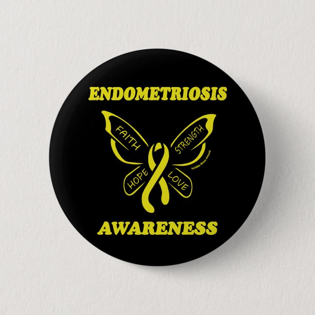 Badge Rond 5 Cm Papillon/Sensibilisation...Bouton Endometriose (Devant)