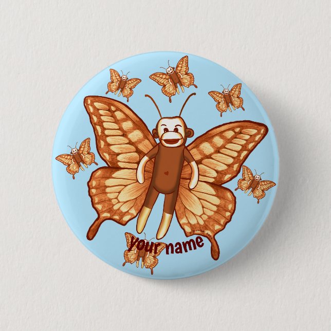 Badge Rond 5 Cm Papillon Singe Chaussette  (Devant)