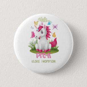 Badge Rond 5 Cm Papillon Unicorne Pré K 1er jour Retour à l'école