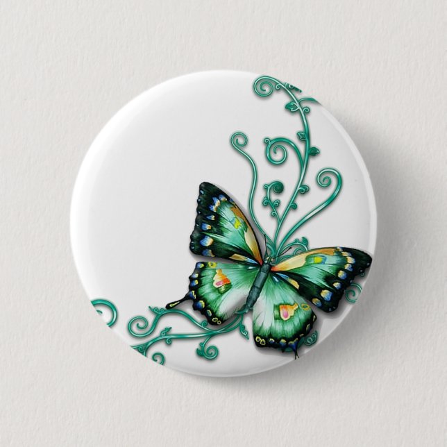 Badge Rond 5 Cm papillon vert (Devant)