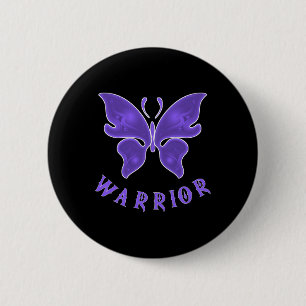 Badge Rond 5 Cm Papillon violet Fibro Migraine Lupus Guerrier Awar