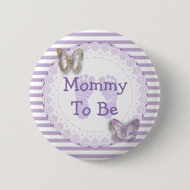Badge Rond 5 Cm Papillon violet grand-mère à être baby shower bout (Devant)