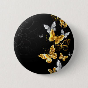 Badge Rond 5 Cm Papillons blancs et dorés