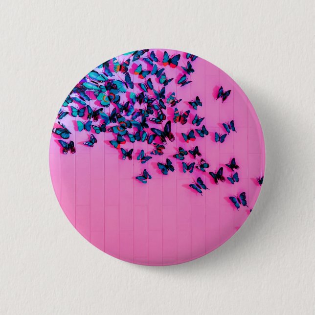 Badge Rond 5 Cm Papillons bleu rose magnifique (Devant)