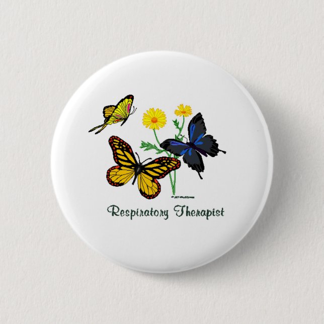 Badge Rond 5 Cm Papillons de thérapie respiratoire (Devant)