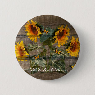 Badge Rond 5 Cm Papillons de tournesol rustique Barre