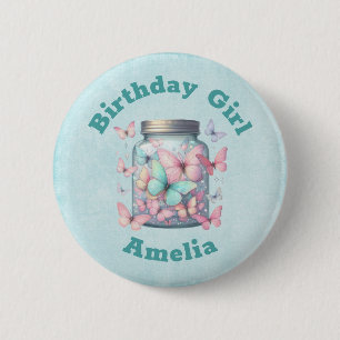 Badge Rond 5 Cm Papillons Fantaisistes dans un Pot de Fille d'Anni