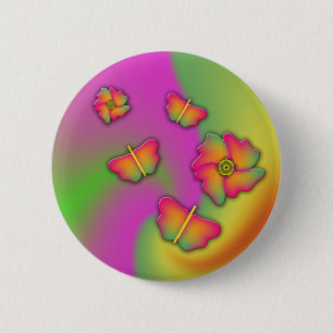Badge Rond 5 Cm Papillons & Fleurs