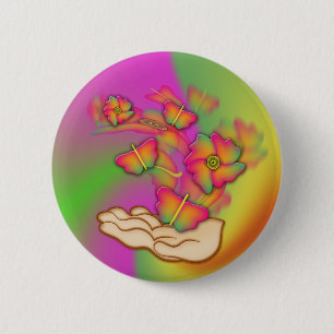 Badge Rond 5 Cm Papillons & Fleurs