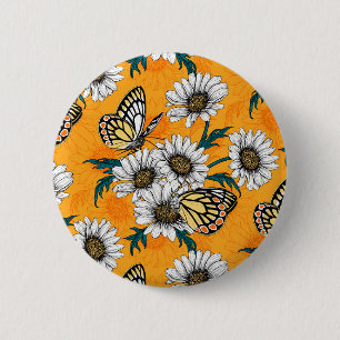 Badge Rond 5 Cm Papillons Jézabel et fleurs marguerites