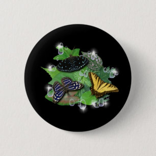 Badge Rond 5 Cm Papillons sur Feuille