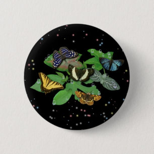 Badge Rond 5 Cm Papillons sur Feuille