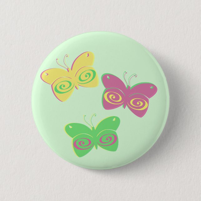 Badge Rond 5 Cm Papillons sur l'arrière - plan vert clair (Devant)
