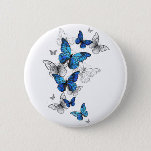 Cadre Rond D'aquarelle Des Fleurs Et Du Papillon Bleus