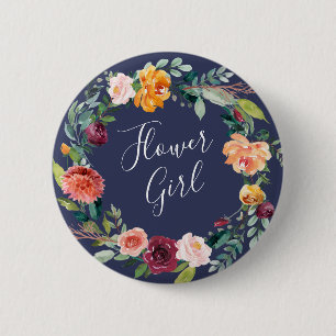 Badge Rond 5 Cm Paprika Bourgogne Floral Fleur Fille Bouton