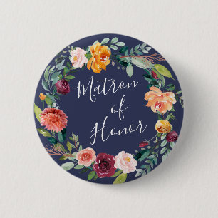 Badge Rond 5 Cm Paprika Burgundy Floral Matron of Honor Button