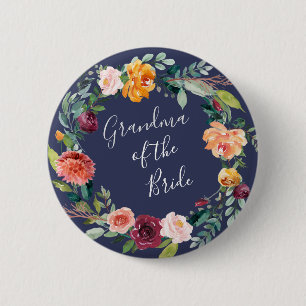 Badge Rond 5 Cm Paprika Grand-mère florale du bouton de mariée