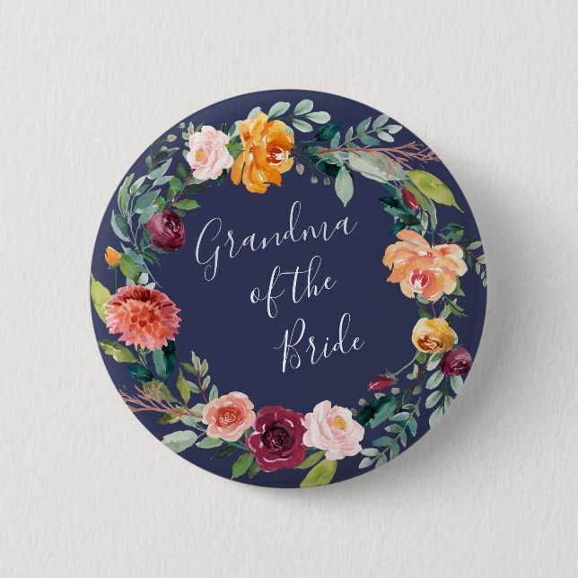 Badge Rond 5 Cm Paprika Grand-mère florale du bouton de mariée (Devant)