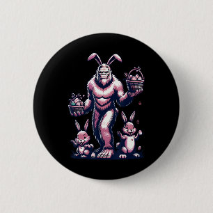 Badge Rond 5 Cm Pâques Bigfoot Avec Lapin Et Oeuf Bysket Festif C