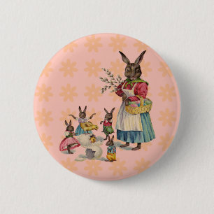 Badge Rond 5 Cm Pâques Lapin Poule Lapin Œufs