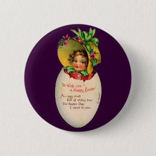 Badge Rond 5 Cm Pâques victorien, fille vintage avec bonnet dans u