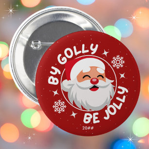 Badge Rond 5 Cm Par Golly Be Jolly mignon Rouge Père Noël bouton N
