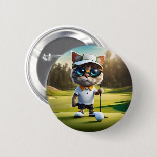 Badge Rond 5 Cm "Par tee Time : Le Cool Chat’s Golf Swing!"