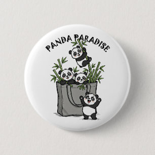 Badge Rond 5 Cm Paradis du Bambou du Panda Mâchant la Vie Lentemen