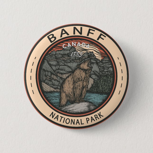 Badge Rond 5 Cm Parc national Banff Canada Emblème de voyage Vinta (Devant)