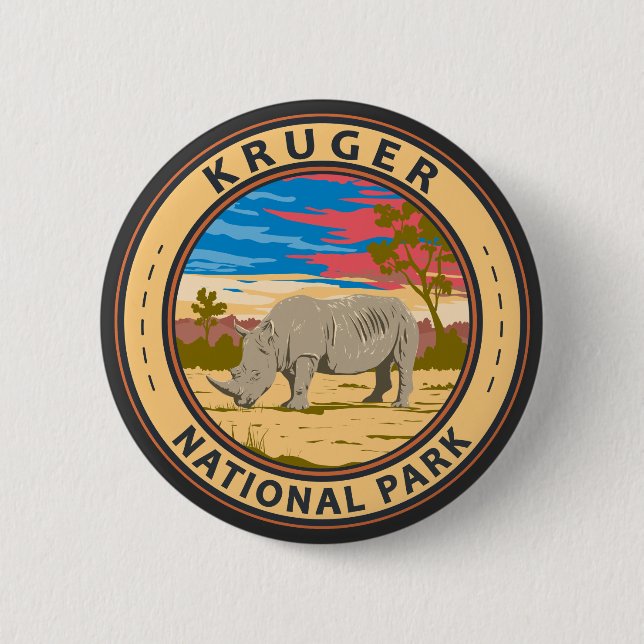 Badge Rond 5 Cm Parc national de Kruger Rhinoceros blancs Art de v (Devant)