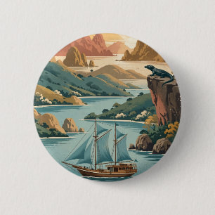 Badge Rond 5 Cm Parc national de l'île de Komodo Voyage Vintage 