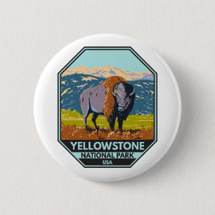 Badge Rond 5 Cm Parc national de Yellowstone Bison nord-américain