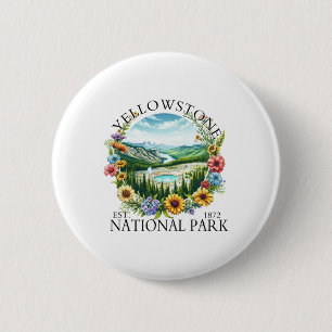 Badge Rond 5 Cm Parc national de Yellowstone Floral Randonnée Camp