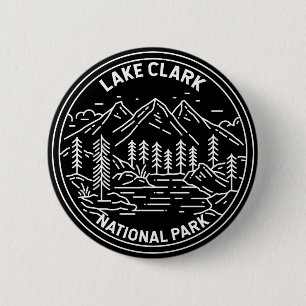 Badge Rond 5 Cm Parc national du lac Clark Alaska Vintage Monoline