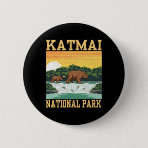 Badge Rond 5 Cm Parc national Katmai Alaska Ours Randonnée Extérie