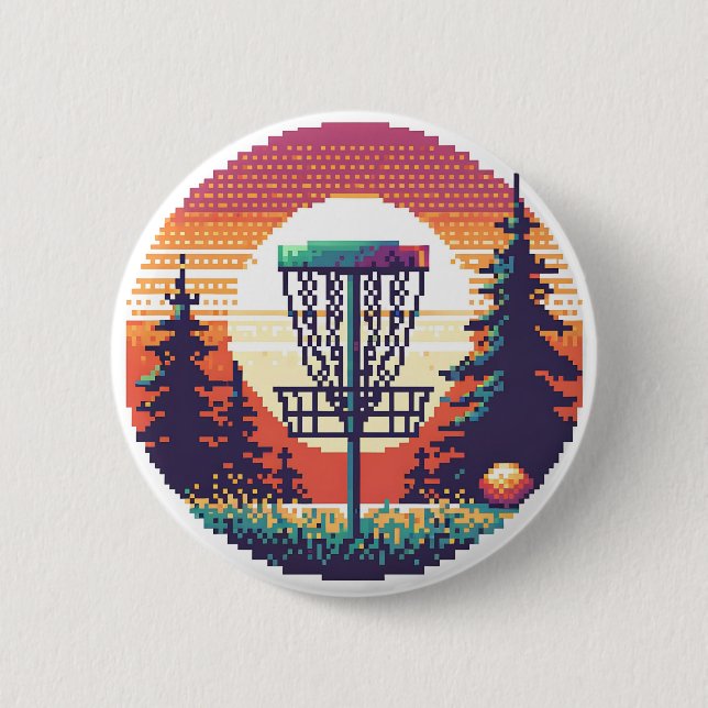 Badge Rond 5 Cm Parcours de golf sur disque en pixel art (Devant)