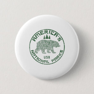 Badge Rond 5 Cm Parcs Nationaux Ours Randonnée Voyage Camping Plei