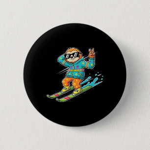 Badge Rond 5 Cm Paresseux Cool Sur Les Skis Signe De Paix Rétro Am