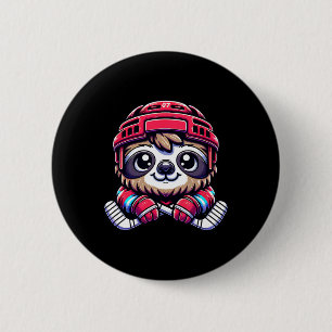 Badge Rond 5 Cm Paresseux de hockey sur glace Amateur de hockey ad