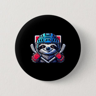 Badge Rond 5 Cm Paresseux de hockey sur glace prêt à marquer une a