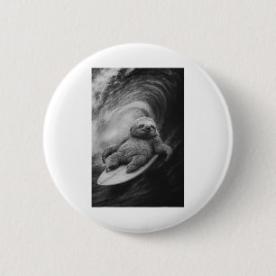 Badge Rond 5 Cm Paresseux de surf drôle selfie mer sur planche de