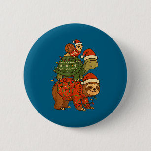 Badge Rond 5 Cm Paresseux Tortue Escargot Noël Xmas