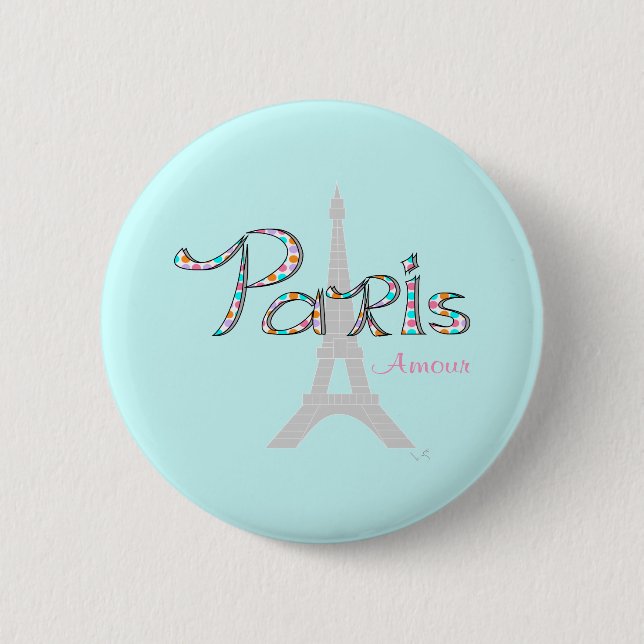 Badge Rond 5 Cm PARIS Amour avec Tour Eiffel (Devant)