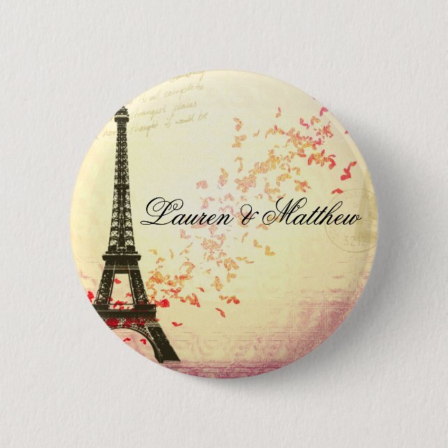 Badge Rond 5 Cm Paris dans l'amour - Tour Eiffel (Devant)