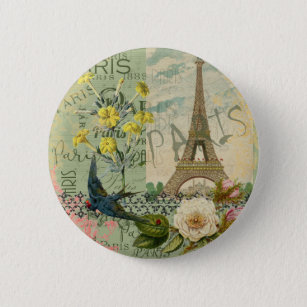 Badge Rond 5 Cm Paris France Voyage Vintage Art Antique Peinture