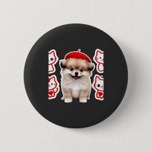 Badge Rond 5 Cm Paris Pup & Kitty Crew � Chien et chat au béret mi