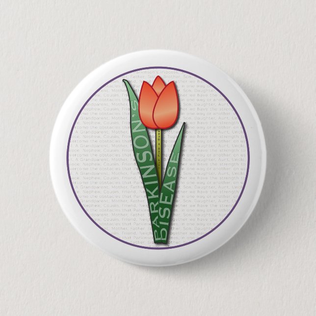 Badge Rond 5 Cm Parkinsons Aide Trouver une tulipe guérite (Devant)
