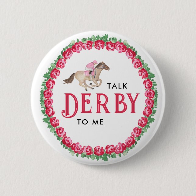 Badge Rond 5 Cm Parlez Derby | Mariage de Derby de Course de Cheva (Devant)