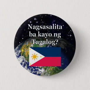 Badge Rond 5 Cm Parlez-vous Tagalog ? dans le Tagalog. Drapeau et