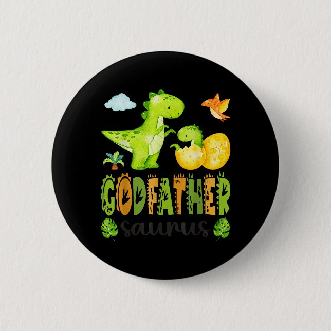 Badge Rond 5 Cm Parrain Saurus T-Rex Dinosaure Correspondant Pères (Devant)